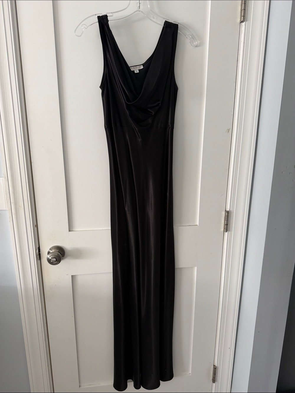 Vintage Bebe Moda Black Liquid Satin Cowl Neck Maxi Dress - Size 6